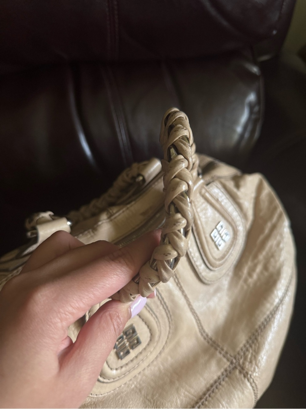 Givenchy Tan Leather Satchel with Braided Top Handles - Picture 6 of 10
